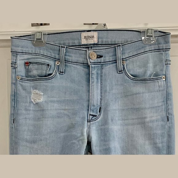 Hudson Light-Wash Mid-Rise Distressed Skinny Jeans - Picture 4 of 7